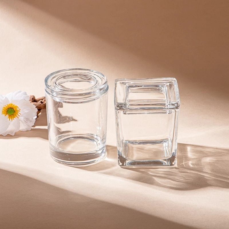 Supplier 270ml 300ml round clear glass candle jar with glass lid