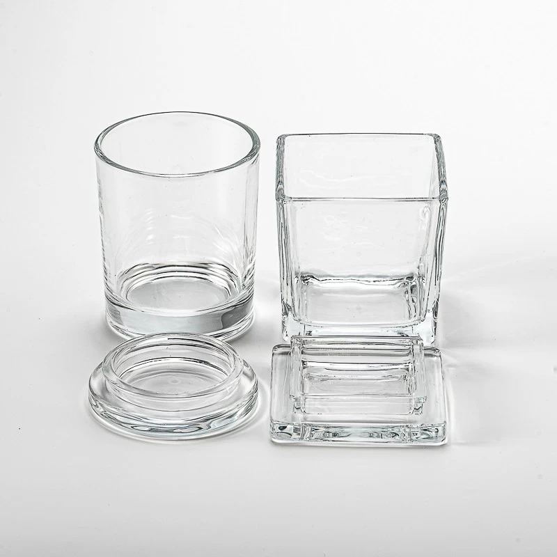 Supplier 270ml 300ml round clear glass candle jar with glass lid