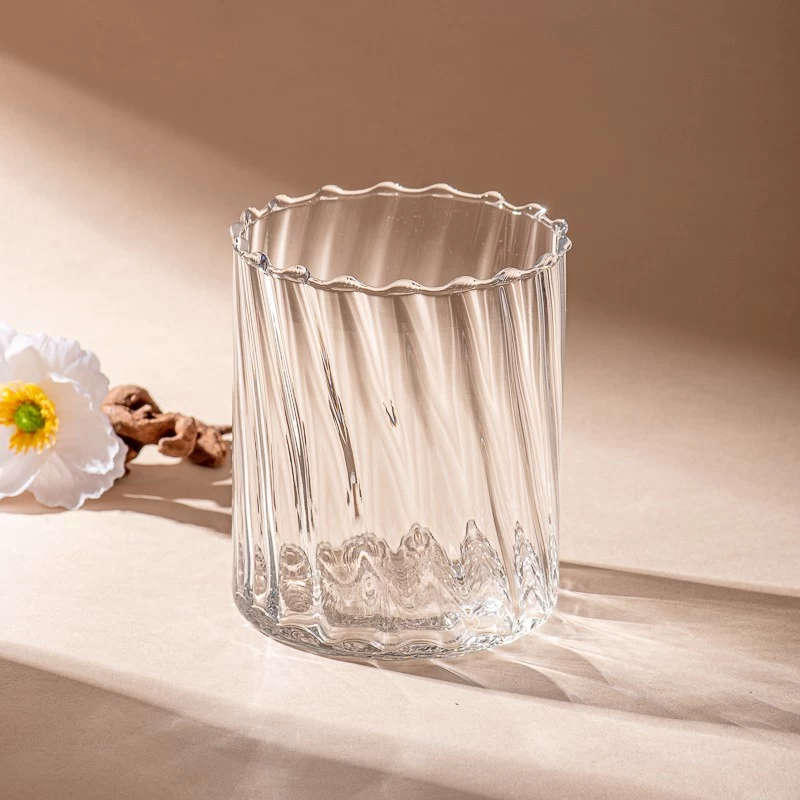 Wholesale 700ml 750ml clear strip glass camdle jar with home decor 