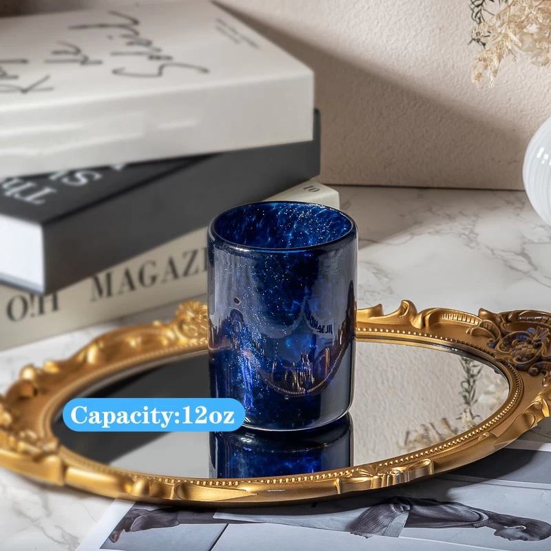 Supplier luxury 12 OZ dark blue glass candle jars candle containers