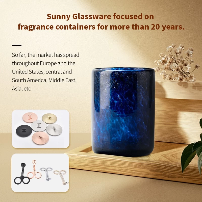 Supplier luxury 12 OZ dark blue glass candle jars candle containers