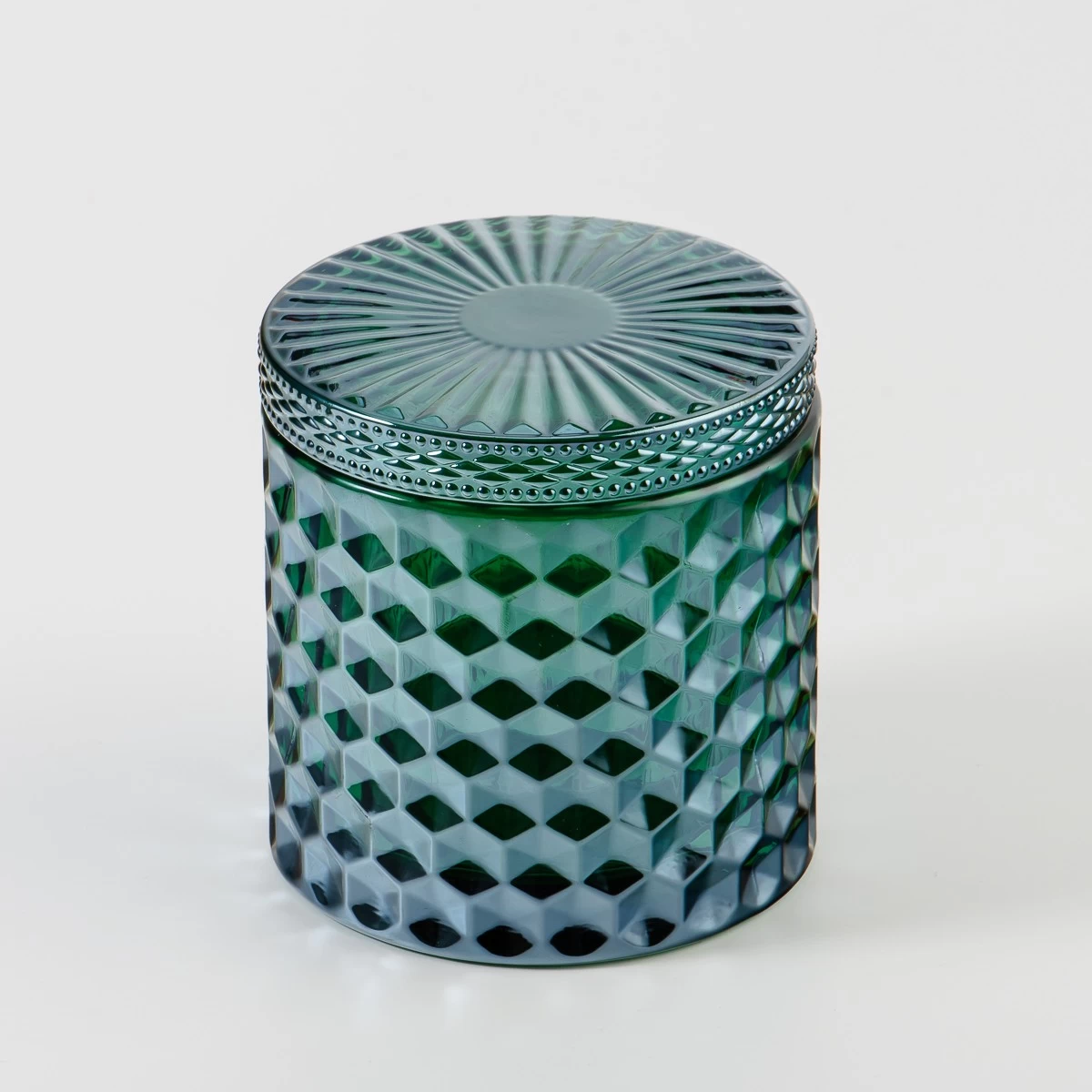 Wholesale 10oz 12oz Different Surface Finishes Color Diamond Glass Candle Jar With Lids