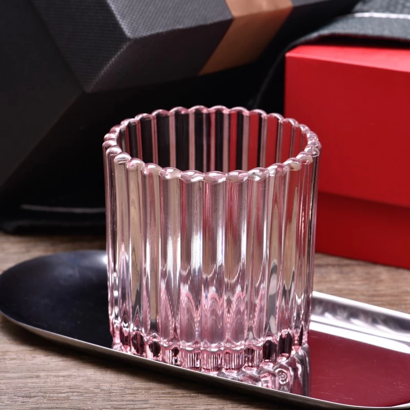 300ml pink glass with stripe scented candle vessel home decor