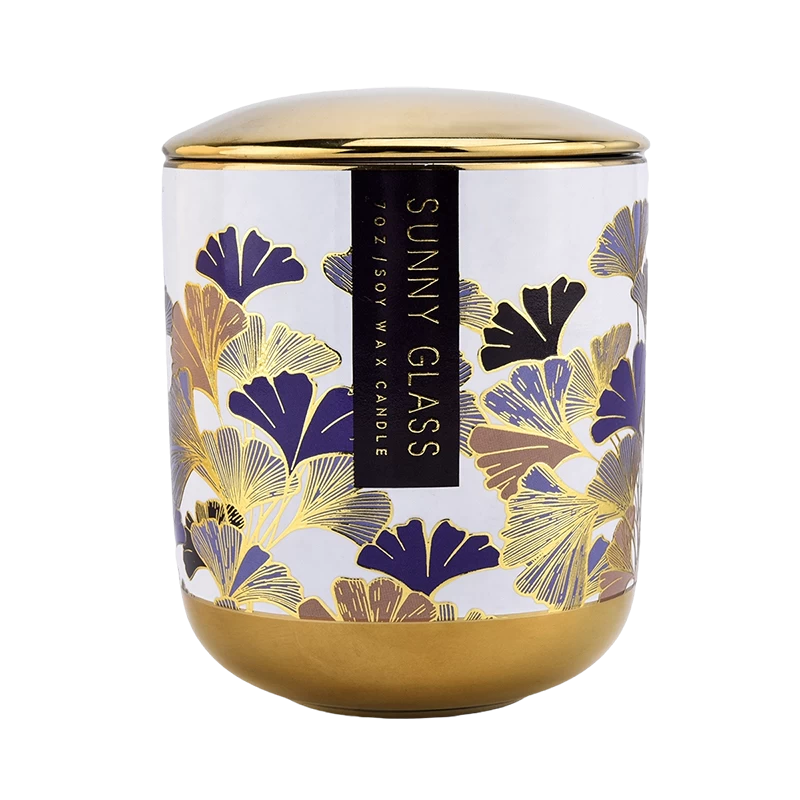 Hurtownia Purple Ginkgo Leaf Ceramic Candle Słoik ze złotą pokrywką