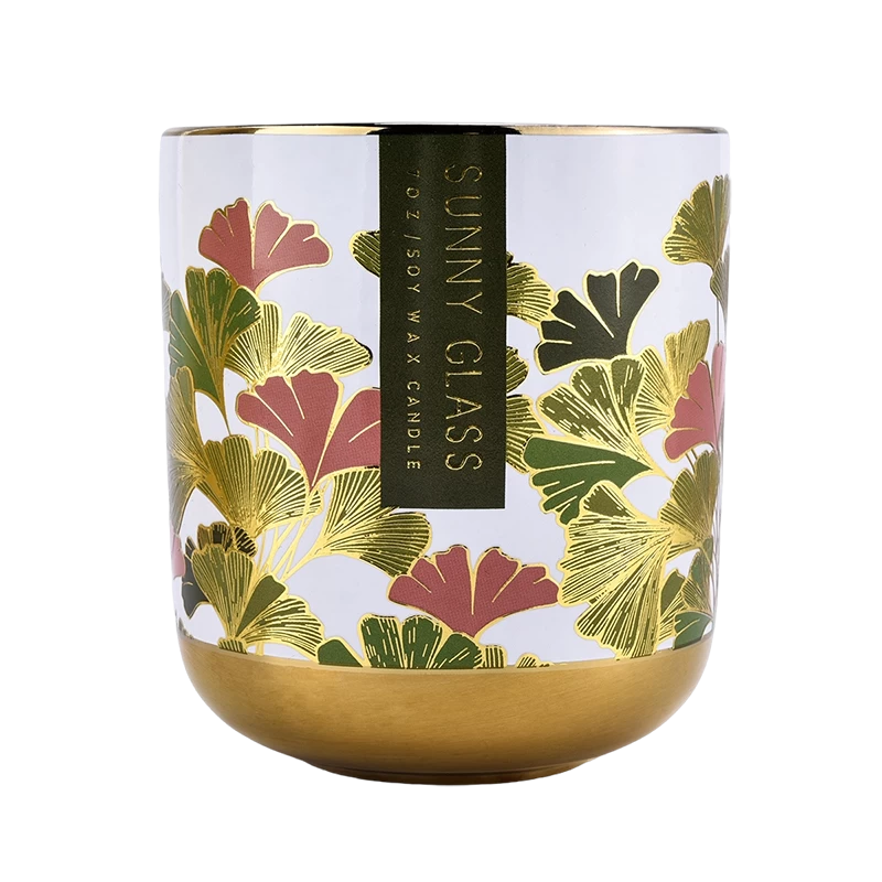 All'ingrosso 10 once da 12 once di lussuoso barattolo di candela in ceramica a foglia gingko con coperchio