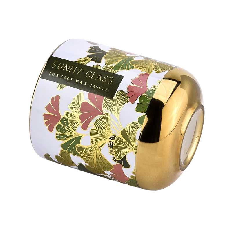 Luxury custom gingko leaf ceramic candle jar with lid