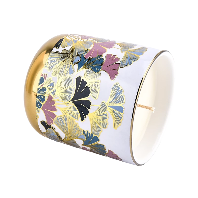 Custom colored gold bottom ceramic candle jar with lid wholesaler