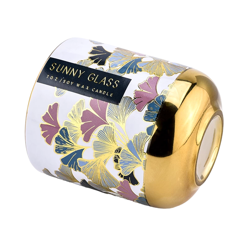 Custom colored gold bottom ceramic candle jar with lid wholesaler