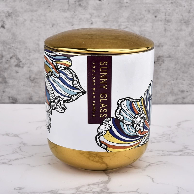400ml gold-bottom decal ceramic candle jar with lid wholesaler
