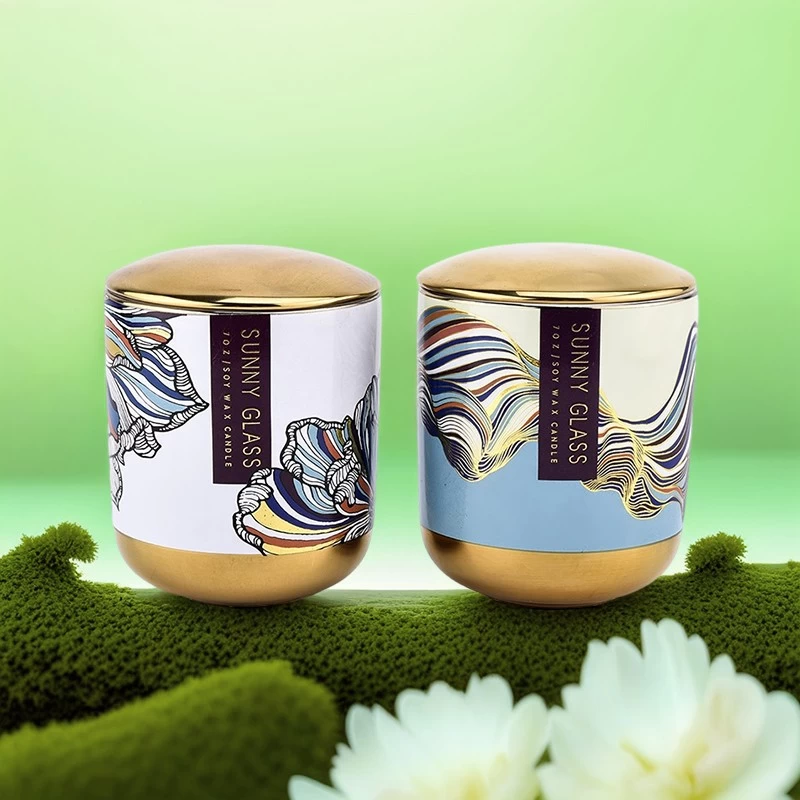 400ml gold-bottom decal ceramic candle jar with lid wholesaler