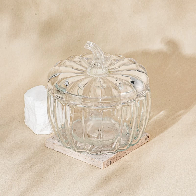Creative Design Pumpkin Glass Jar Custom Color Empty Candle Vessel with Lid