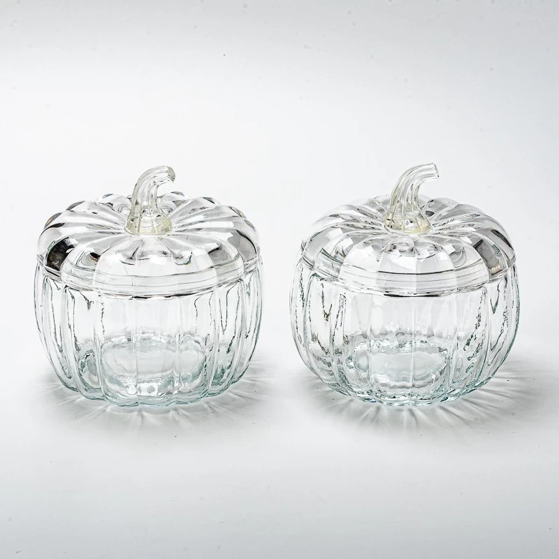 Creative Design Pumpkin Glass Jar Custom Color Empty Candle Vessel with Lid