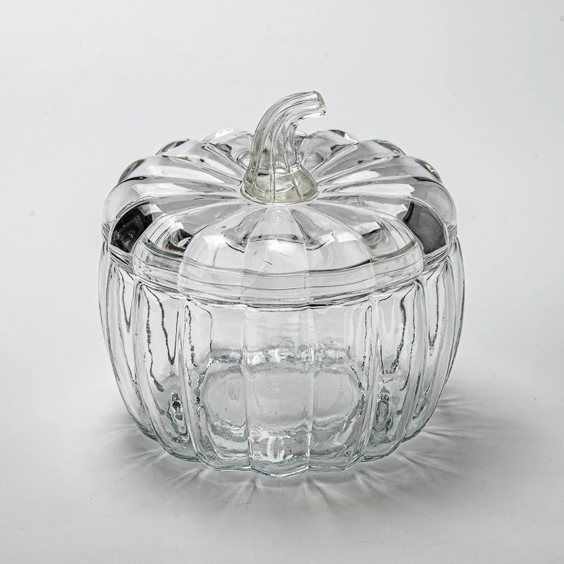 Creative Design Pumpkin Glass Jar Custom Color Empty Candle Vessel with Lid
