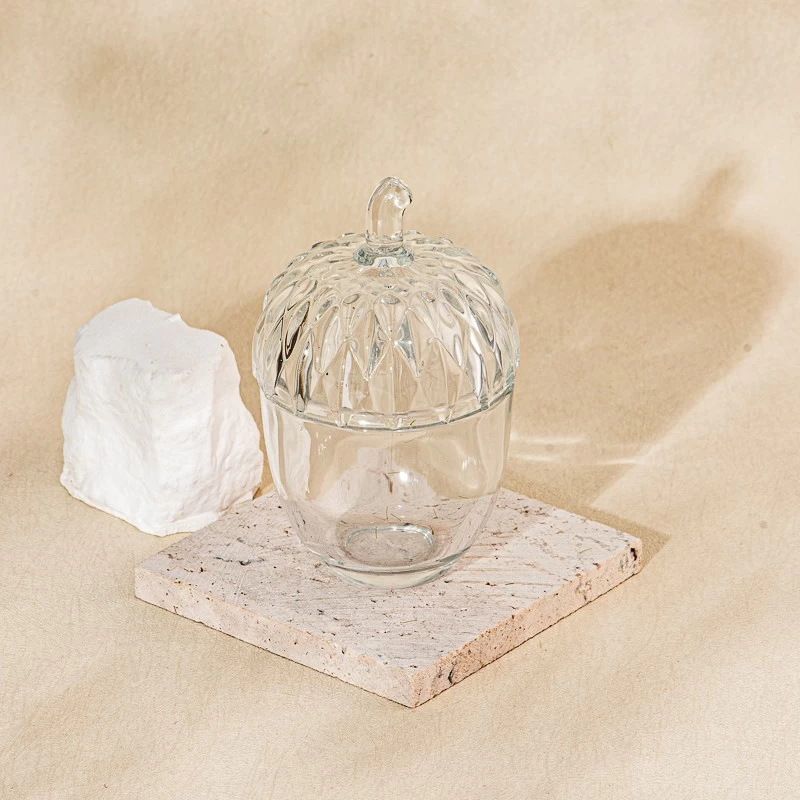 Home Decor Transparent Acorn Glass Jar Candle Vessel with Lid