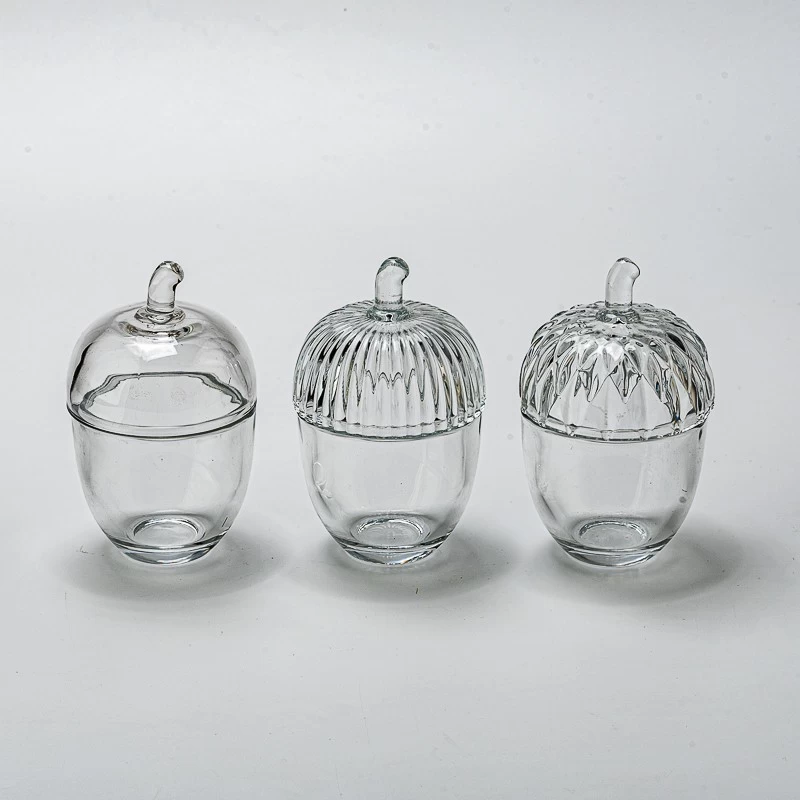 Home Decor Transparent Acorn Glass Jar Candle Vessel with Lid