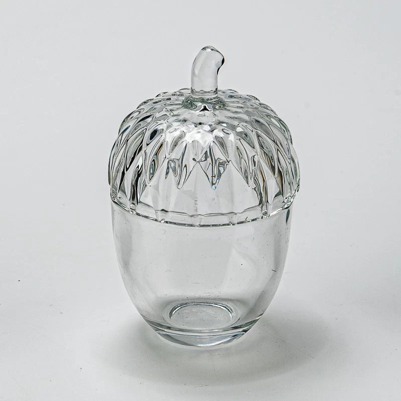 Home Decor Transparent Acorn Glass Jar Candle Vessel with Lid