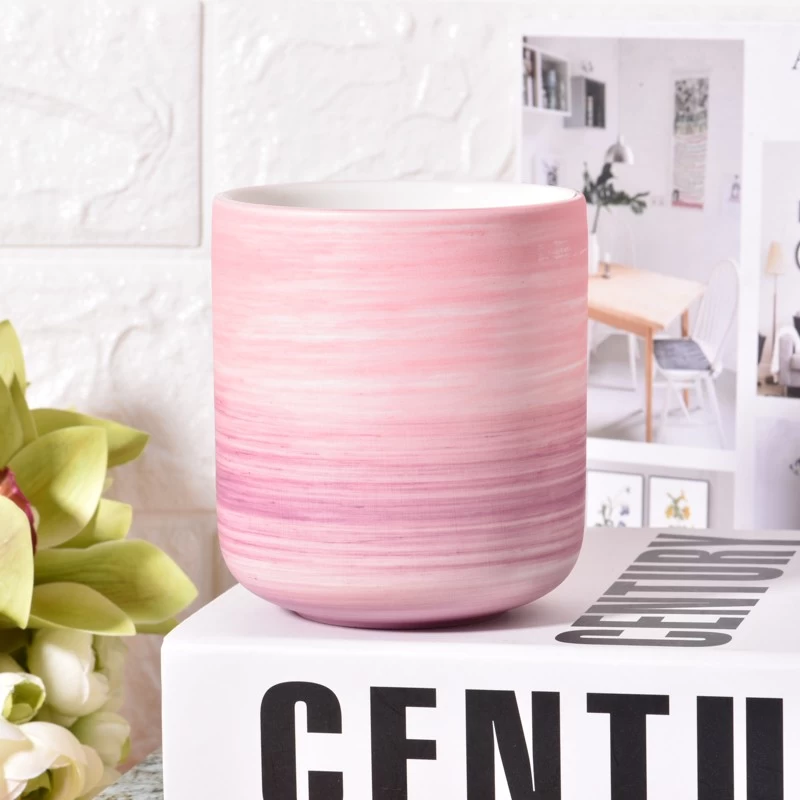 Coarse Sand Glaze Decor Pink Ceramic Jar Empty Candle Vessel for Decoration