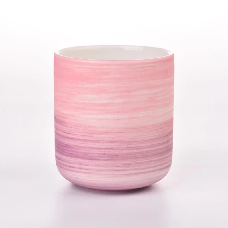 Coarse Sand Glaze Decor Pink Ceramic Jar Empty Candle Vessel for Decoration