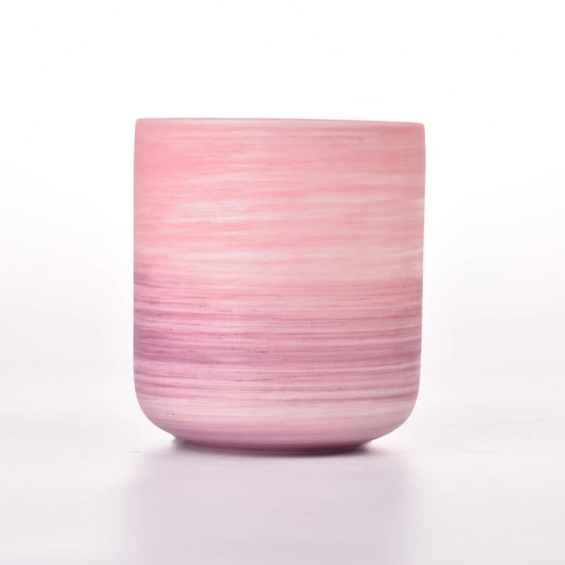 Coarse Sand Glaze Decor Pink Ceramic Jar Empty Candle Vessel for Decoration