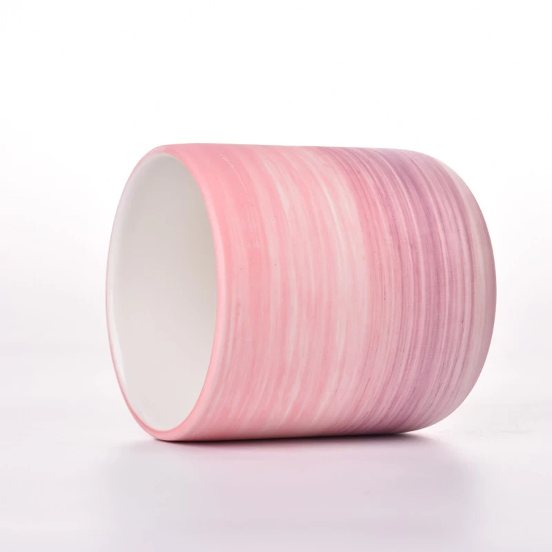 Coarse Sand Glaze Decor Pink Ceramic Jar Empty Candle Vessel for Decoration