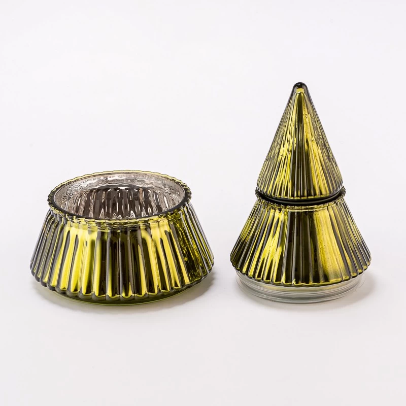 Glass candle container with lid for Christmas decoration