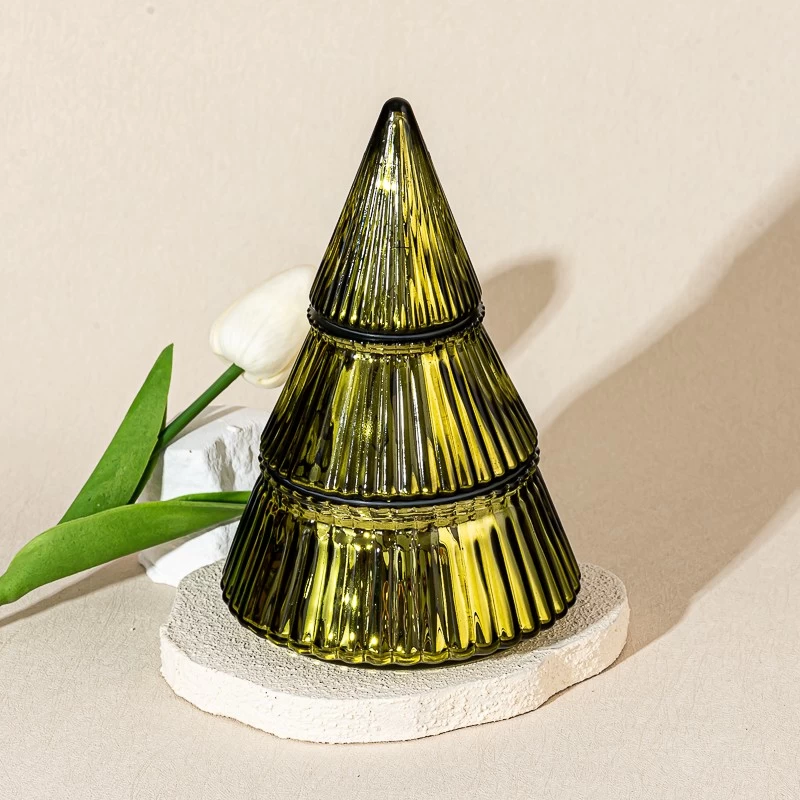 Glass candle container with lid for Christmas decoration