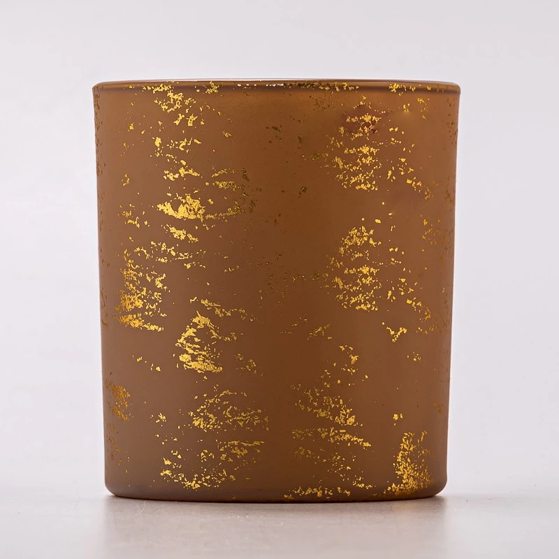 8oz matte glass candle jar with gold decor