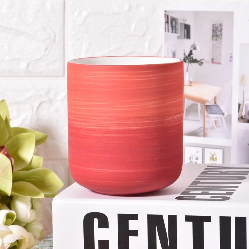 Hand Made Matte Red Porcelain 391ml Candle Ceramic Jar for Decoration