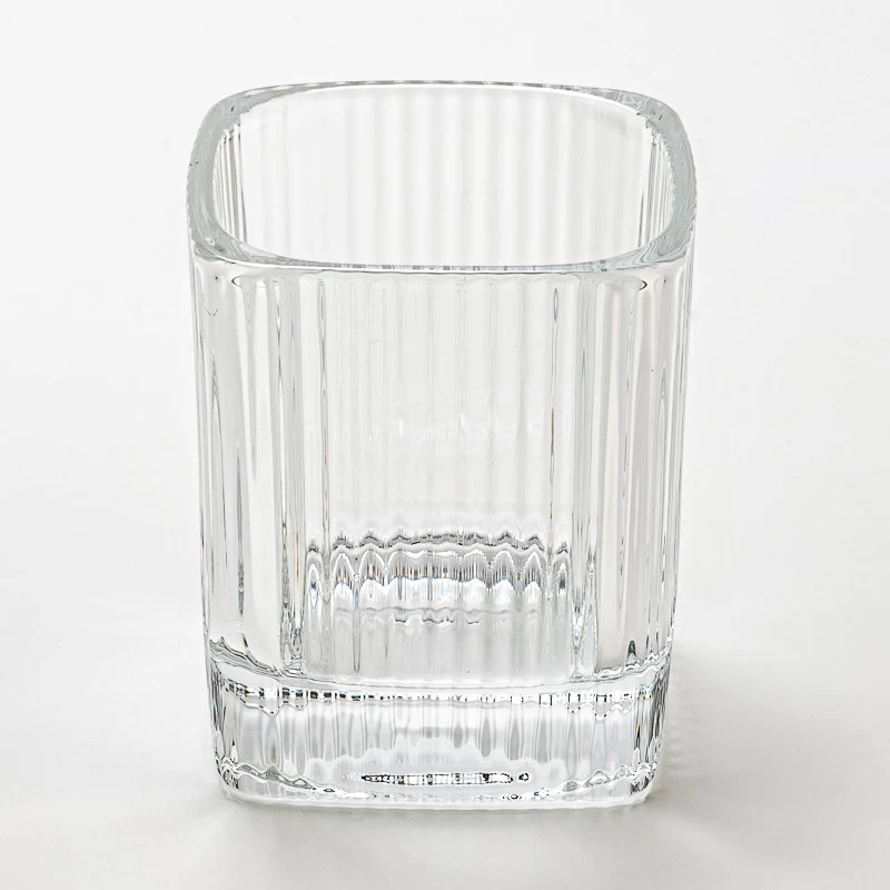 square shape glass candle vessel with stripe 