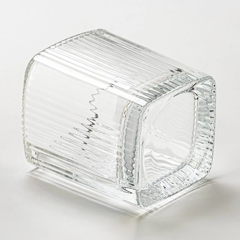 square shape glass candle vessel with stripe 