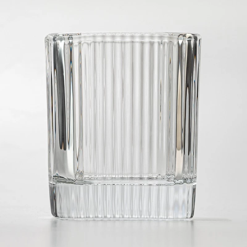 square shape glass candle vessel with stripe 