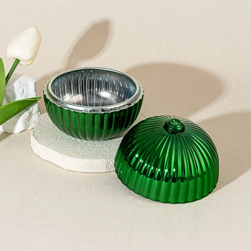 Green Round Ball Glass Candle Vessels With Lids Wholesale