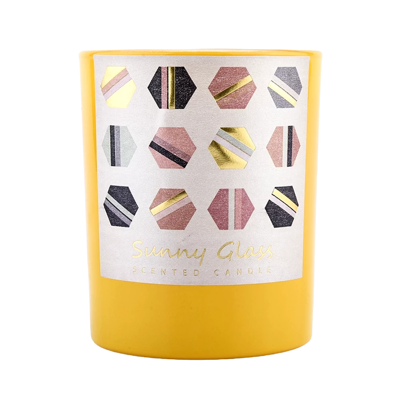 Luxury custom yellow sticker frosted glass candle jar wedding decoration