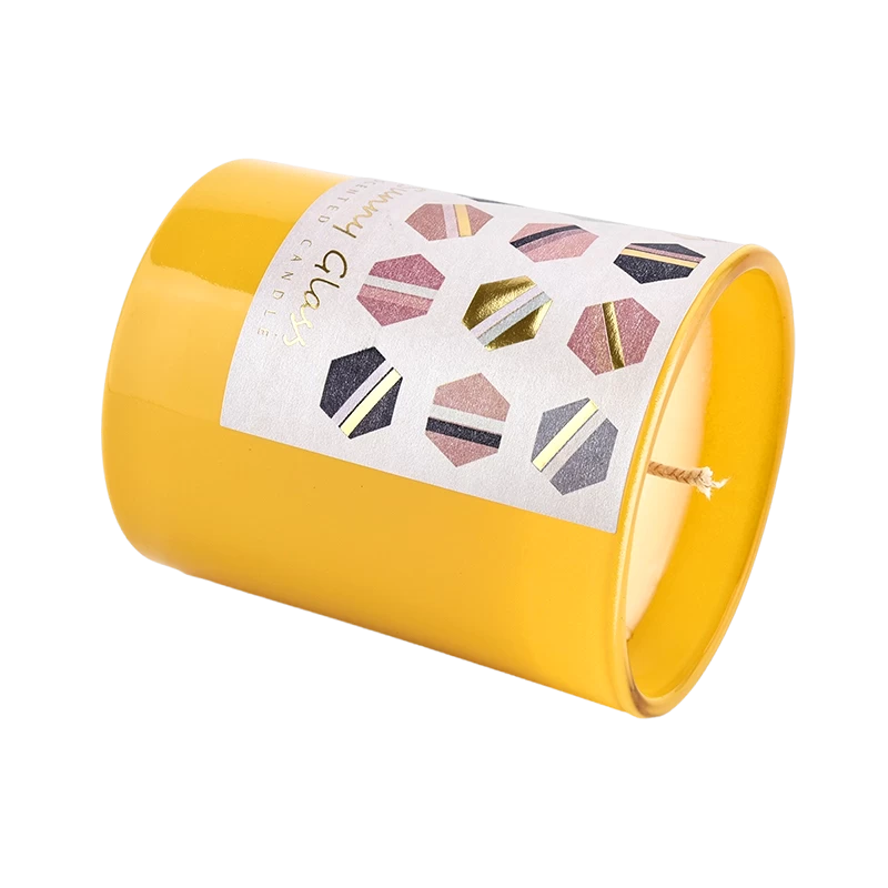 Luxury custom yellow sticker frosted glass candle jar wedding decoration