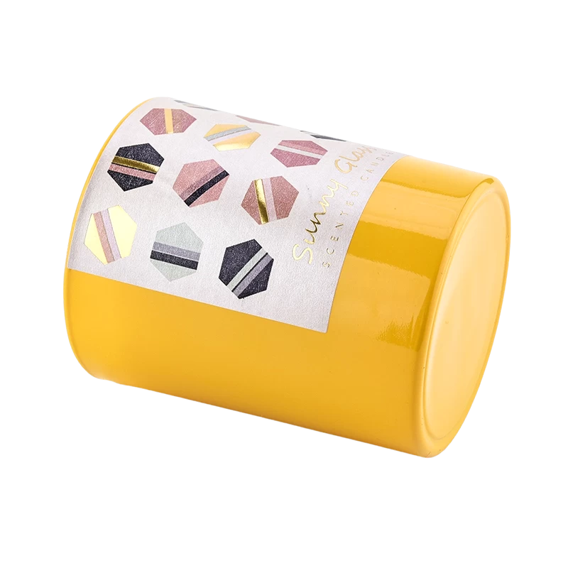 Luxury custom yellow sticker frosted glass candle jar wedding decoration