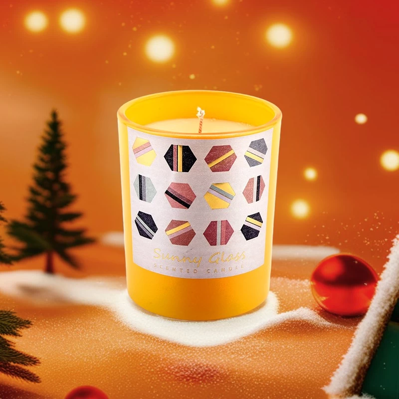 Luxury custom yellow sticker frosted glass candle jar wedding decoration