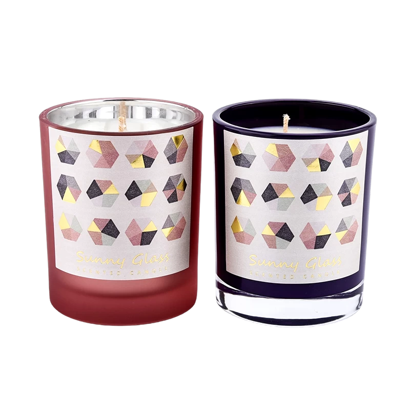 Supplier 8oz 10oz 12oz simple geometric pattern stickers red glass candle jars and home decorations