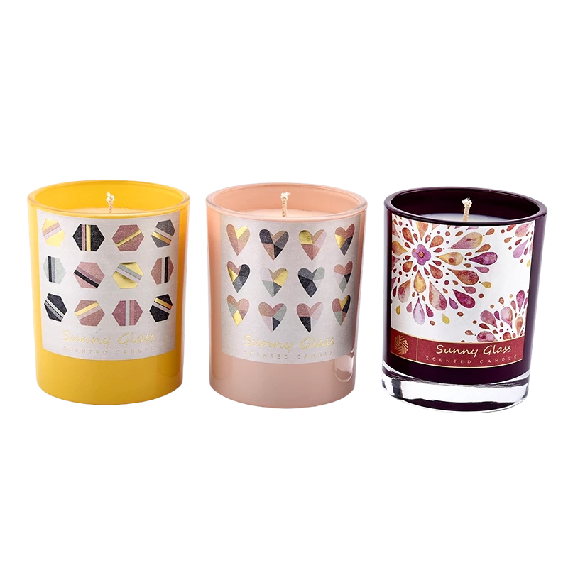 Luxury custom yellow sticker frosted glass candle jar wedding decoration