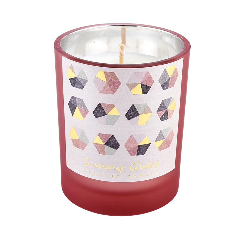 Supplier 8oz 10oz 12oz simple geometric pattern stickers red glass candle jars and home decorations