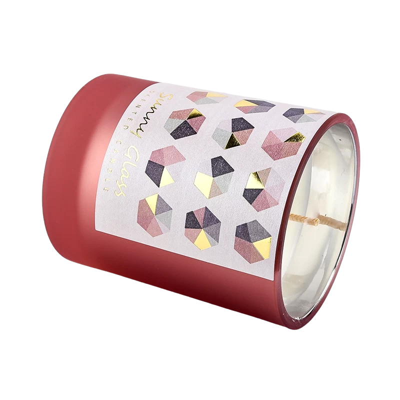 Supplier 8oz 10oz 12oz simple geometric pattern stickers red glass candle jars and home decorations