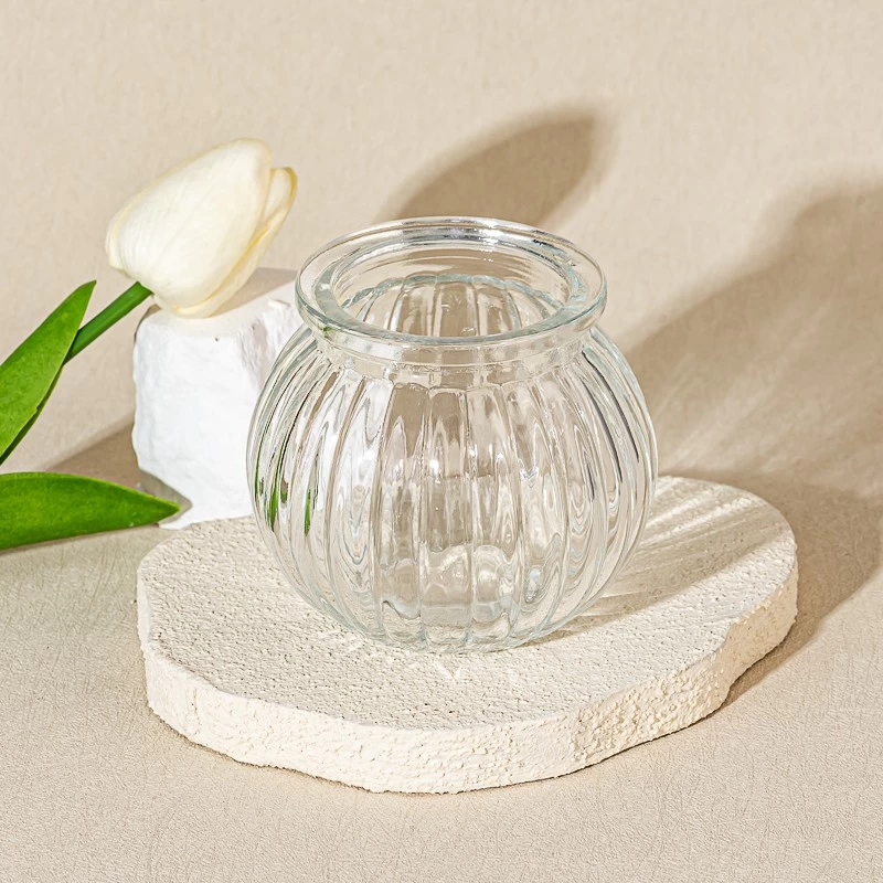 Decorative Round Glass Vessel Custom Color Glass Candle Jar