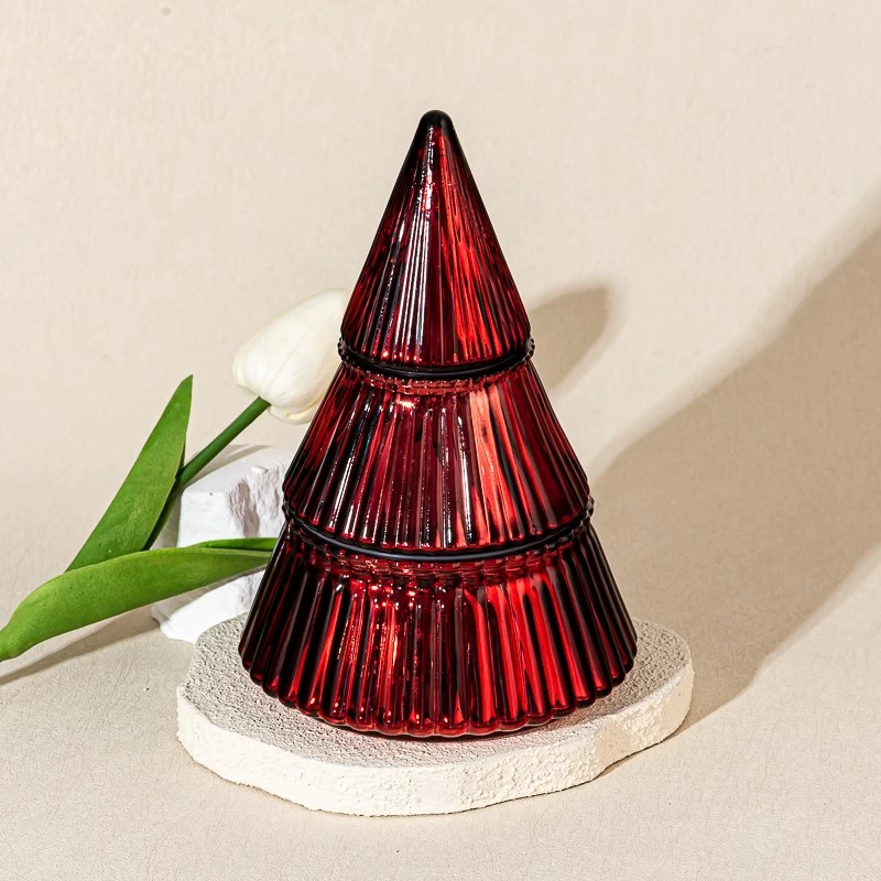 Hot Sale Christmas Style Electroplate Red Glass Candle Vessel for Home Decor