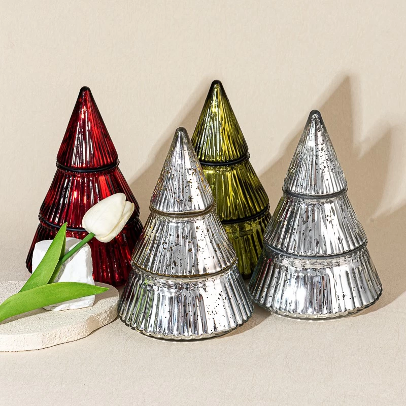 Hot Sale Christmas Style Electroplate Red Glass Candle Vessel for Home Decor