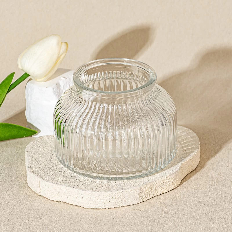 Popular Style Custom Color Stripe Glass Jar Soy Candle Holder Supplier