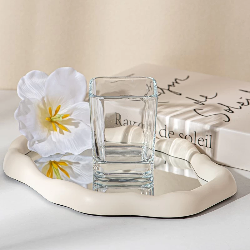 square shape glass candle vessel with home decor