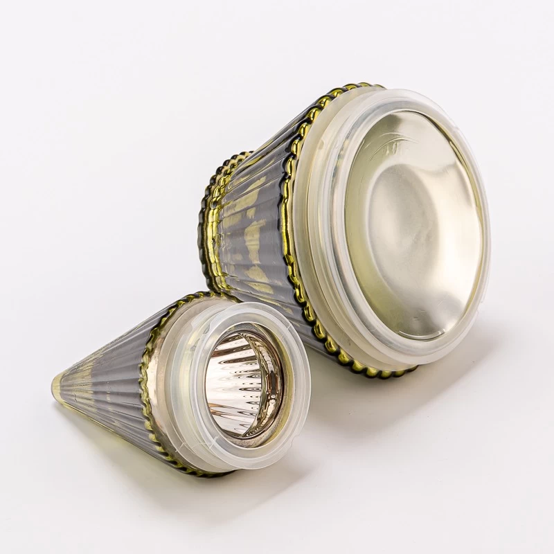 Creative Christmas Tree Style Electroplate Stripe Glass Scented Candle Jar with Lid