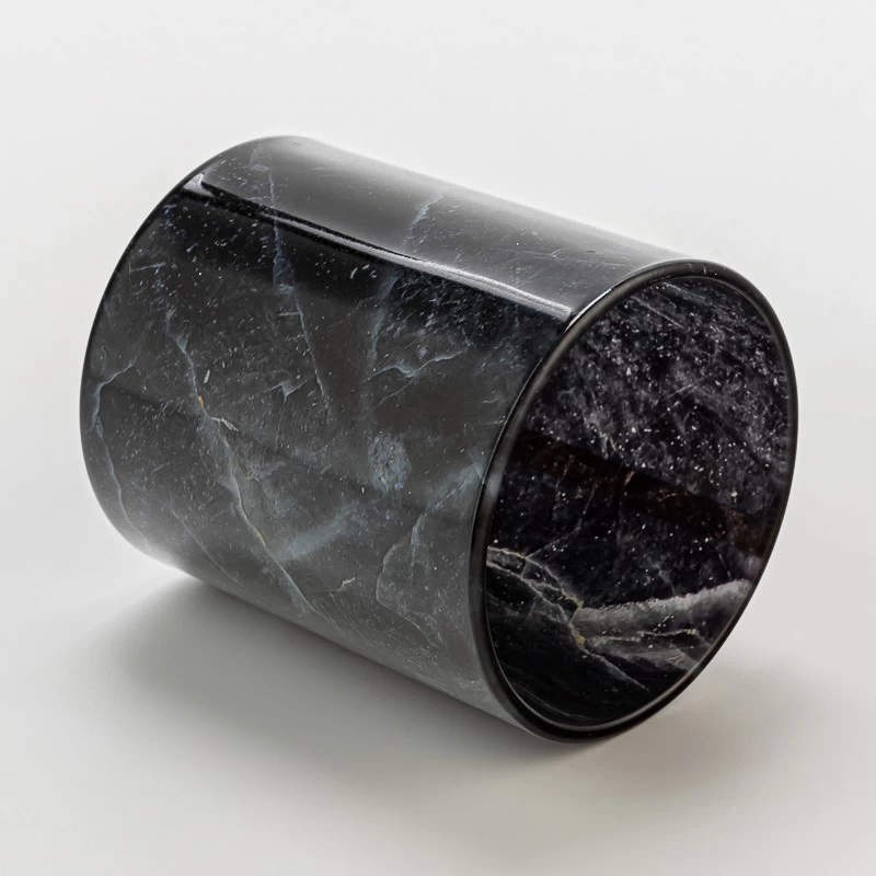 Luxury Black Marble Pattern Glass Candle Holder Jar for Scented Candle