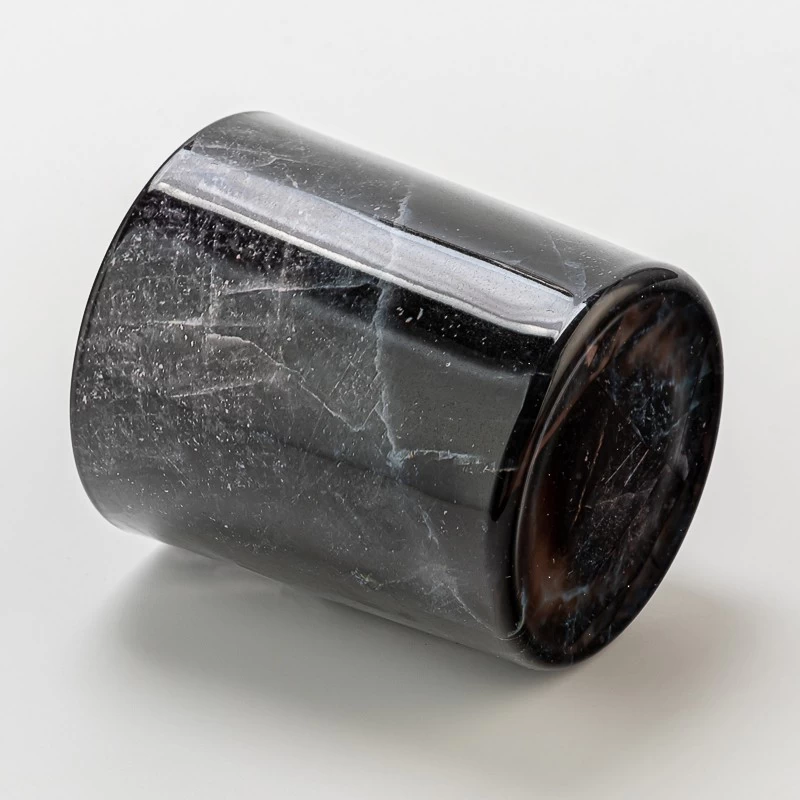 Luxury Black Marble Pattern Glass Candle Holder Jar for Scented Candle
