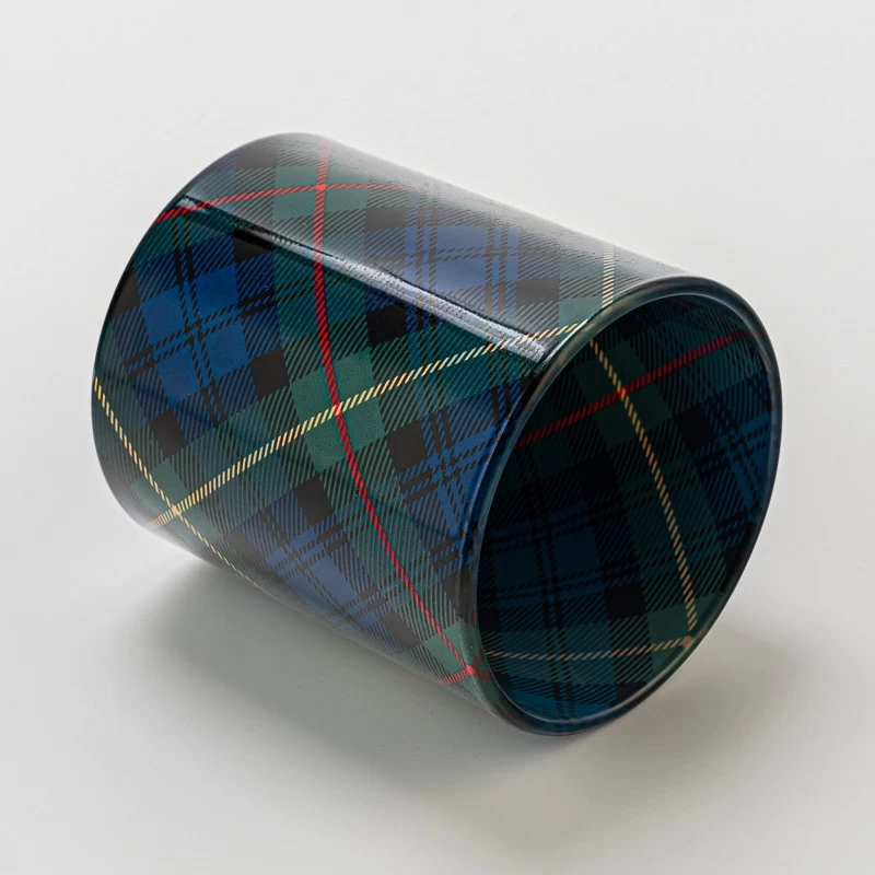 Vintage Decal Tartan Design Glass Candle Cup Scented Candle Jar