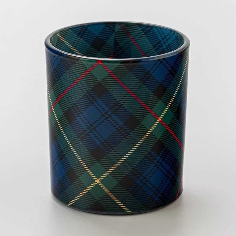 Vintage Decal Tartan Design Glass Candle Cup Scented Candle Jar